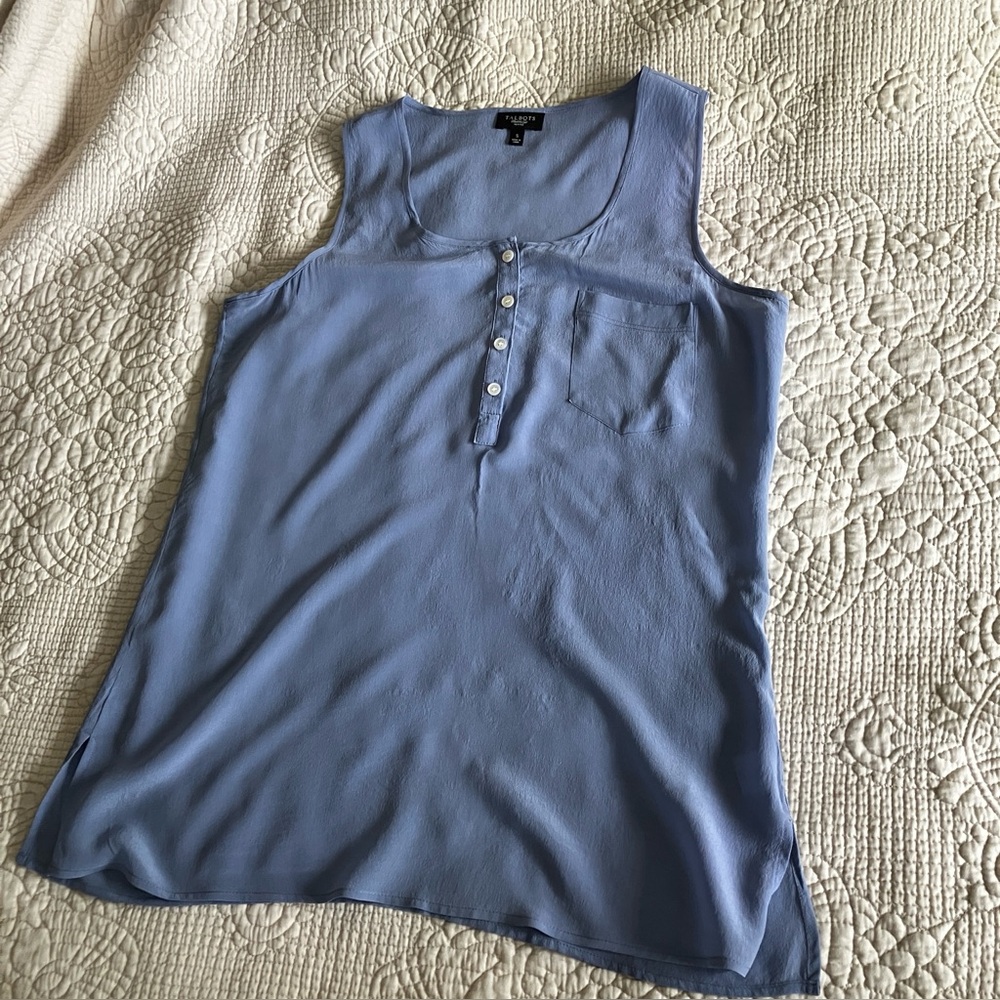 NWOT Talbots slate blue silk tank w/bttons